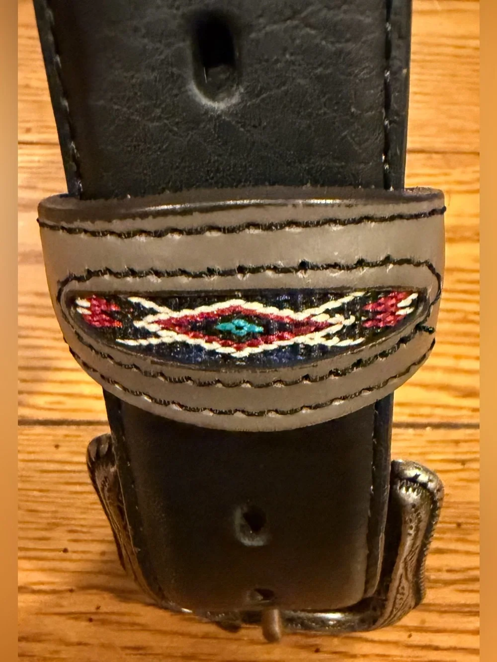 Western tooled belt, black genuine leather, size 42, adjustable